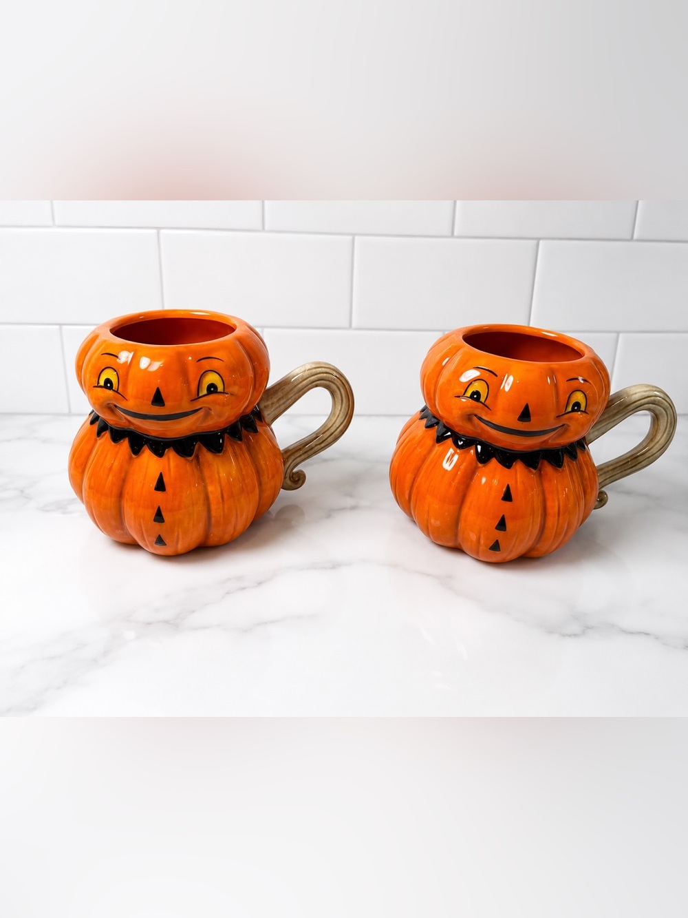 NWT Johanna Parker Ceramic Pumpkin Halloween Mug Set of 2